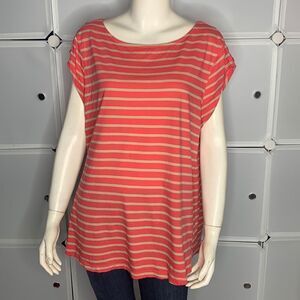 Liz Claiborne Coral Pink & Tan Stripe Blouse Size 2X